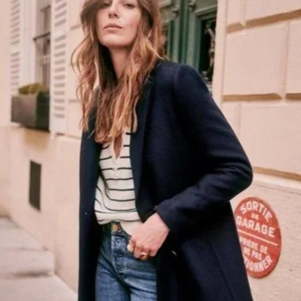 Sezane Johnson Coat - Size 2, Navy, NWT